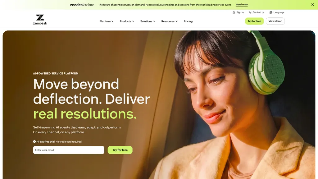 Zendesk homepage