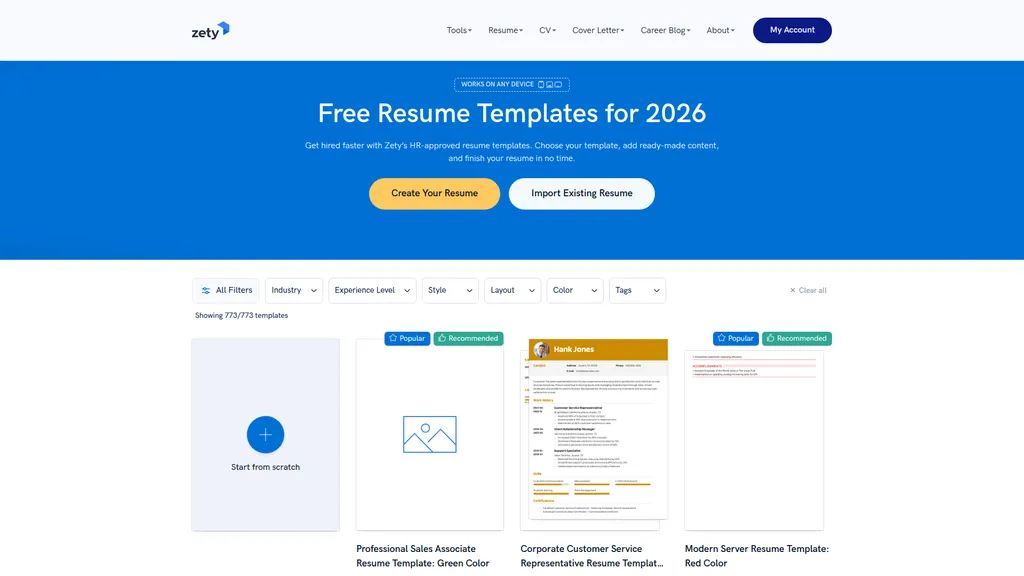 Zety homepage