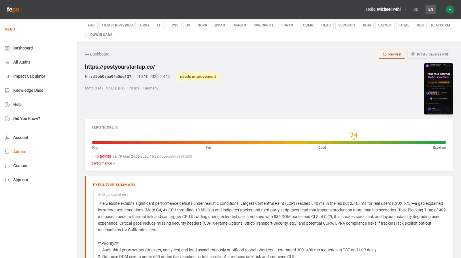 fepo screenshot 3: Performance Audit with Optimized Assets - Fonts, CSS, Images
