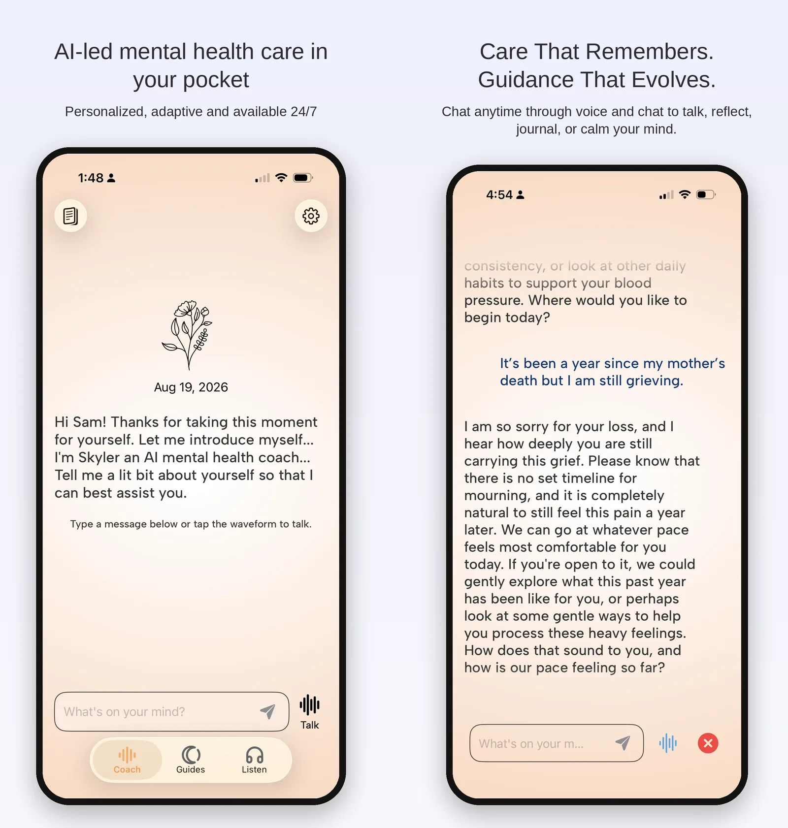 Skyler Health screenshot 1: Unlimited AI Coaching Through Voice and Chat
