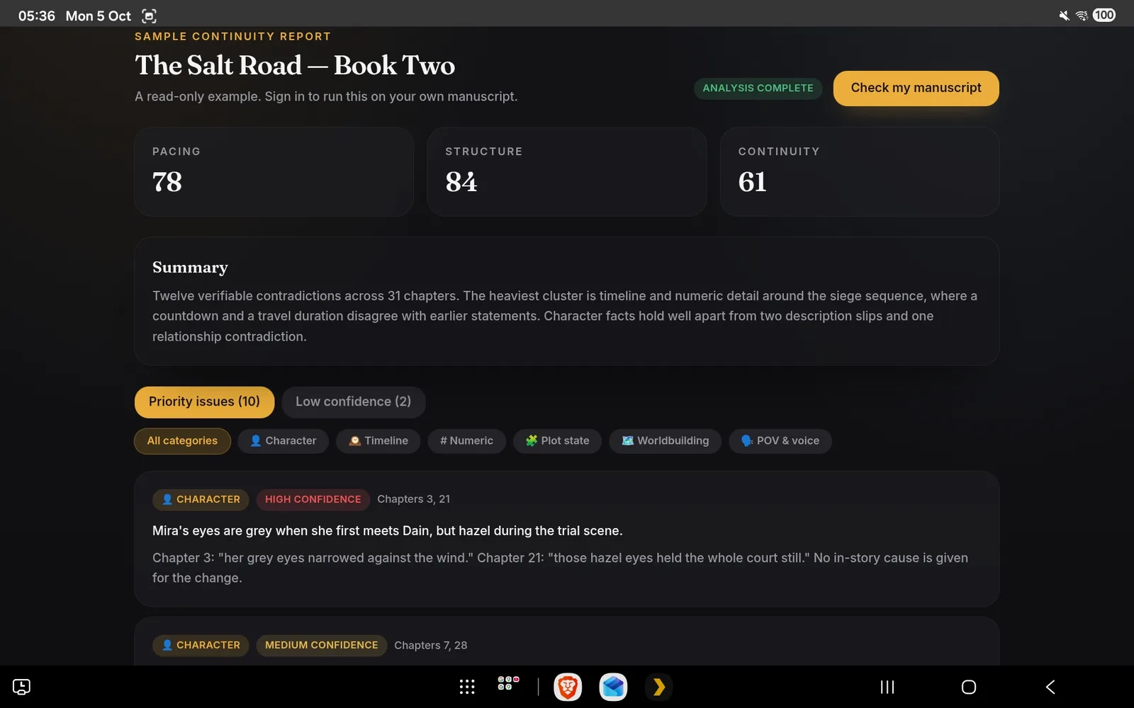 Book Check Genie screenshot 3: AI Continuity Editor for Authors