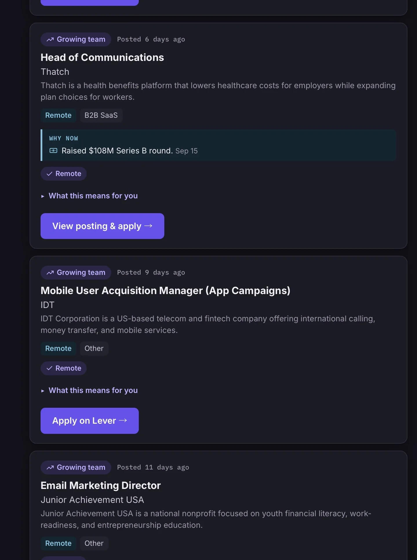 Open Field screenshot 2: Marketing Job Search Platform