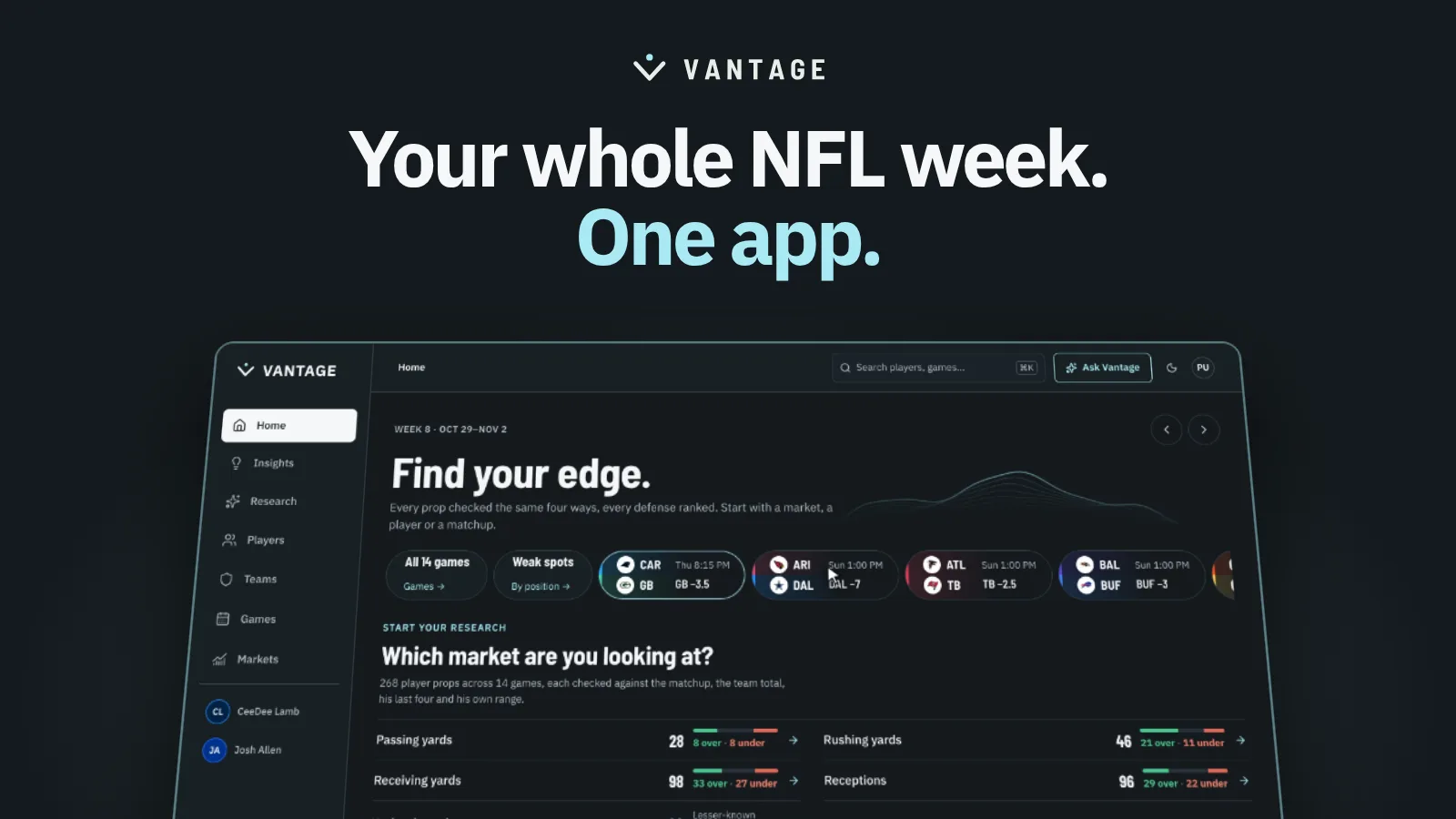 Vantage AI screenshot 1: NFL Analytics Platform