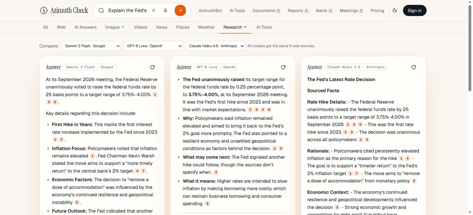 Azimuth Check screenshot 2: AI Search Engine Comparison
