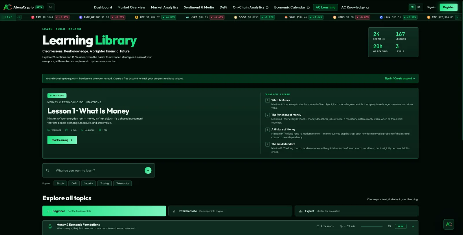 AtenaCrypto screenshot 4: Crypto Analytics and Education Platform