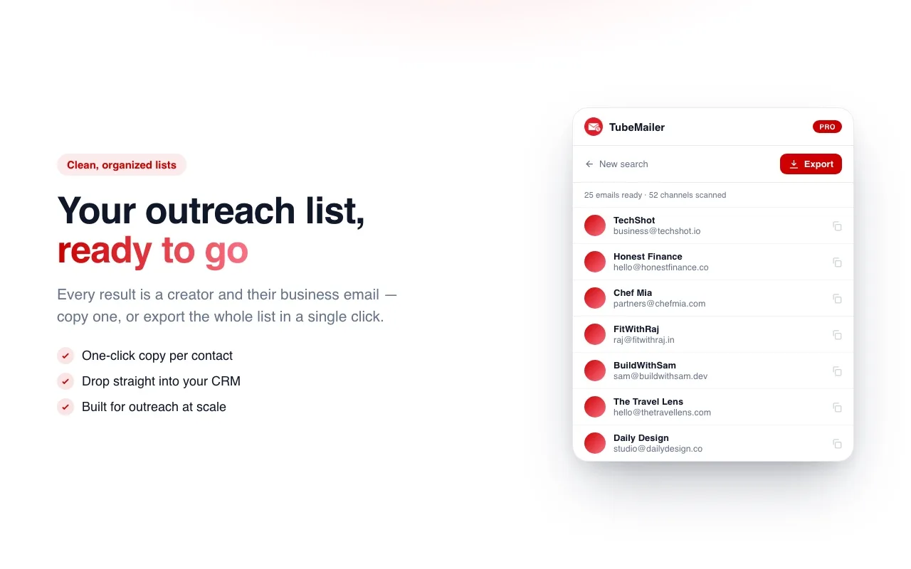 TubeMailer screenshot 3: YouTube Creator Email Finder