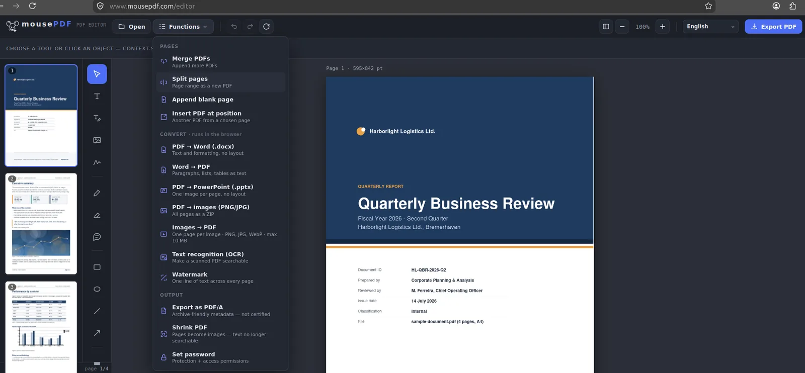 mousePDF screenshot 1: Free Browser Based PDF Editor