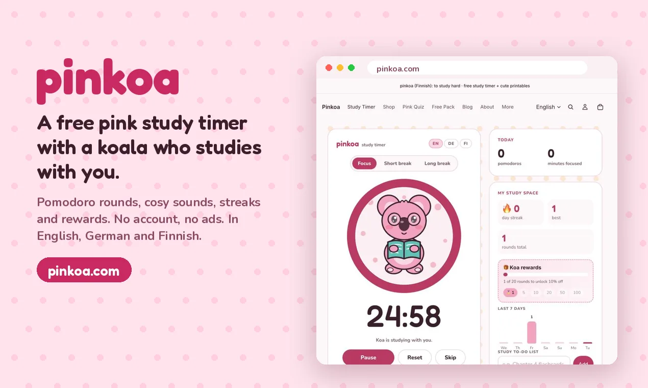 Pinkoa screenshot 1: Free Study Timer for Students