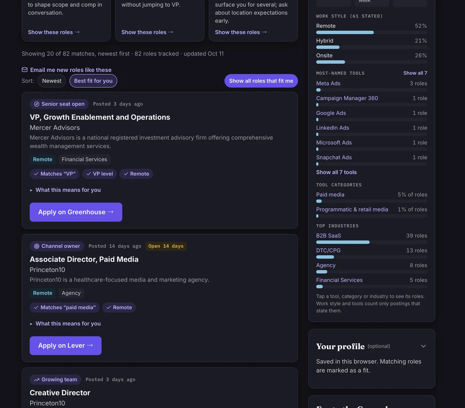Open Field screenshot 3: Marketing Job Search Platform