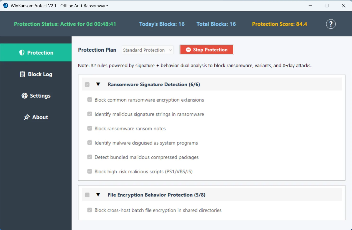 WinRansomProtect screenshot 2: Offline Ransomware Protection for Windows