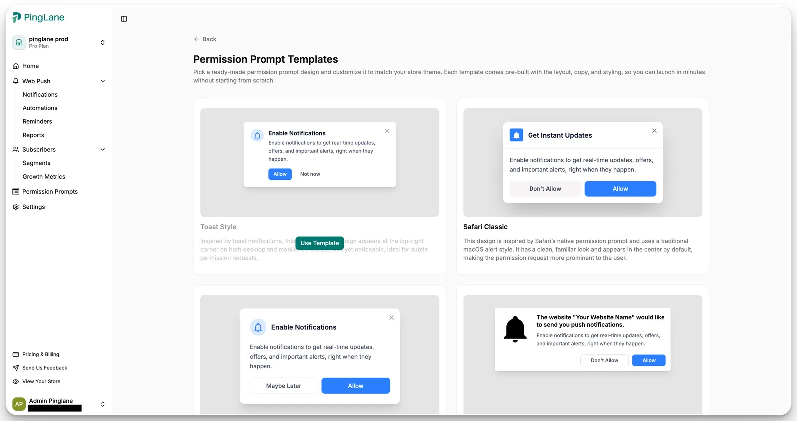 PingLane screenshot 4: Shopify Web Push Notifications App