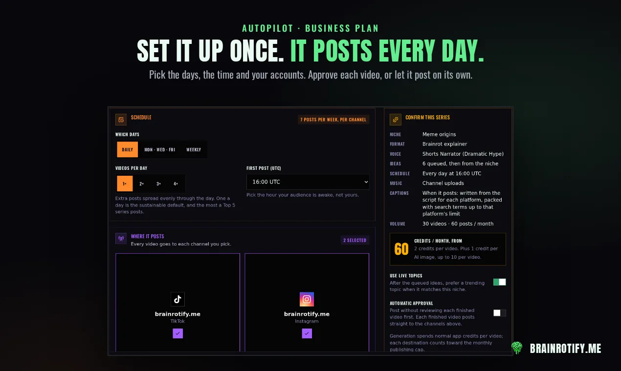 Brainrotify screenshot 2: Automatic Shorts Generator & Poster
