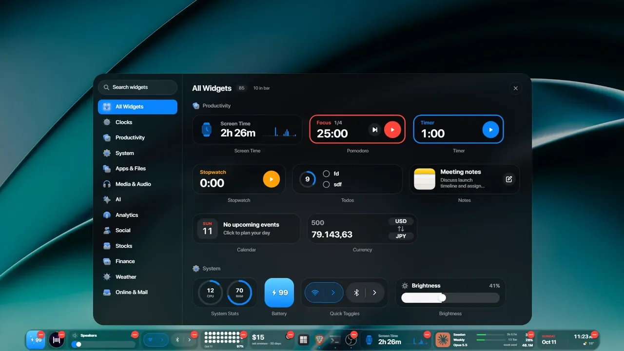 lumabar screenshot 2: Windows Taskbar Replacement with Widgets