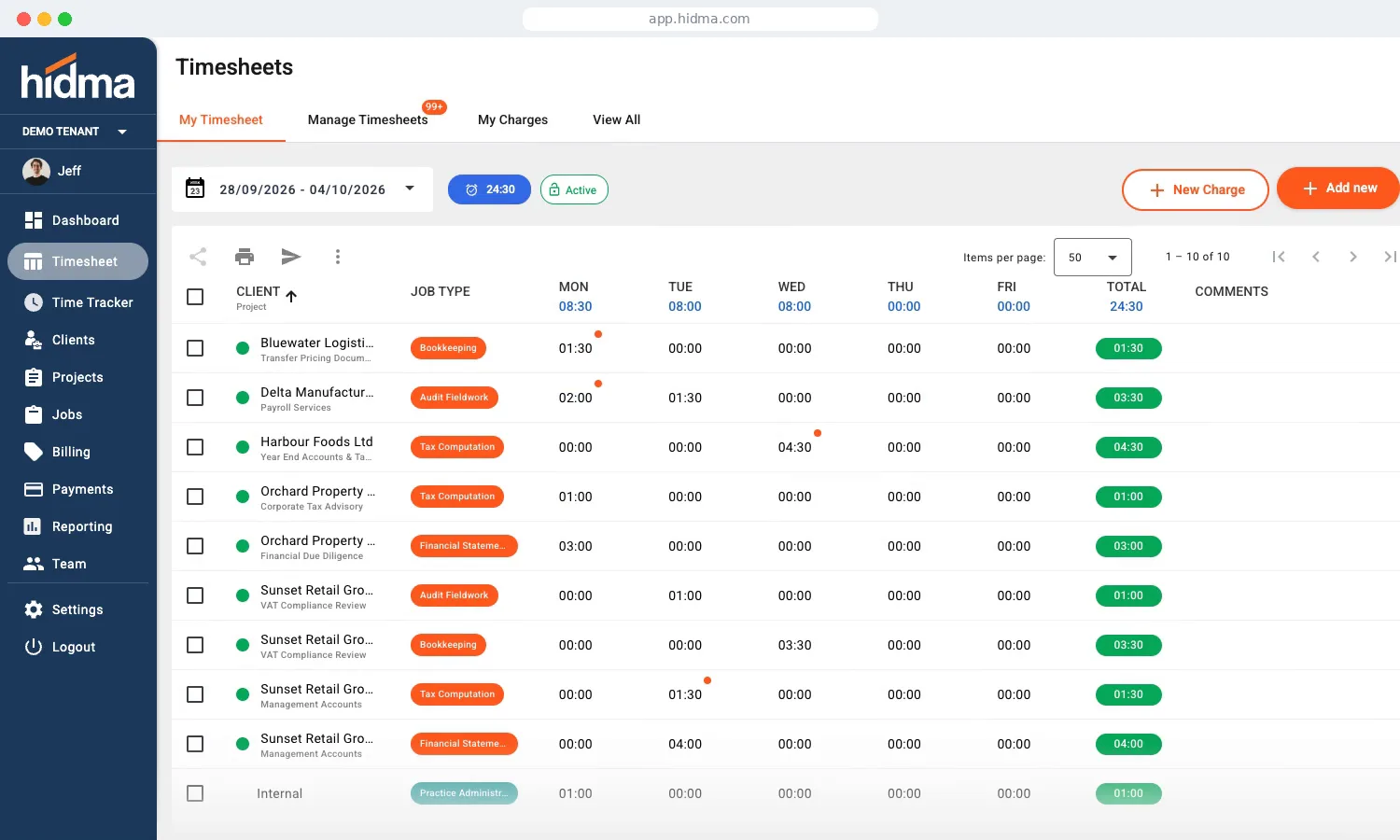 hidma screenshot 3: Time Tracking Software for Accounting Firms