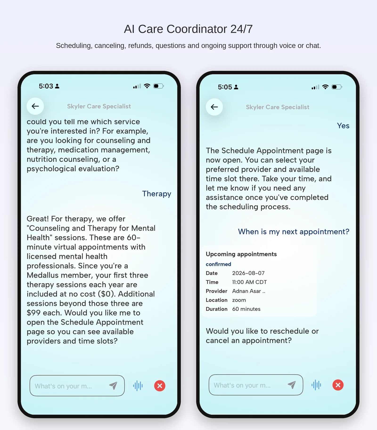 Skyler Health screenshot 4: Unlimited AI Coaching Through Voice and Chat