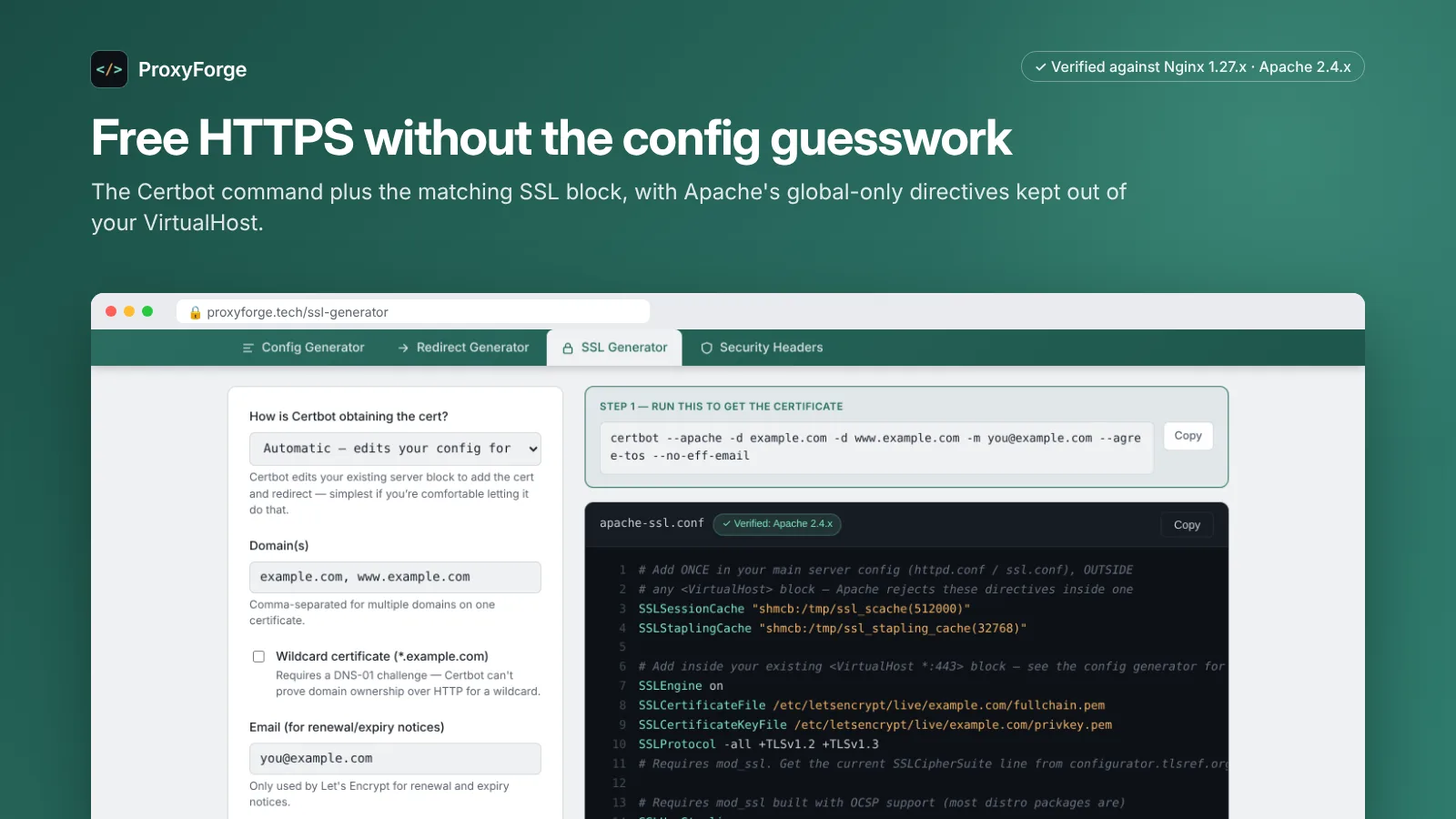 ProxyForge screenshot 3: Free Nginx & Apache Config Generator