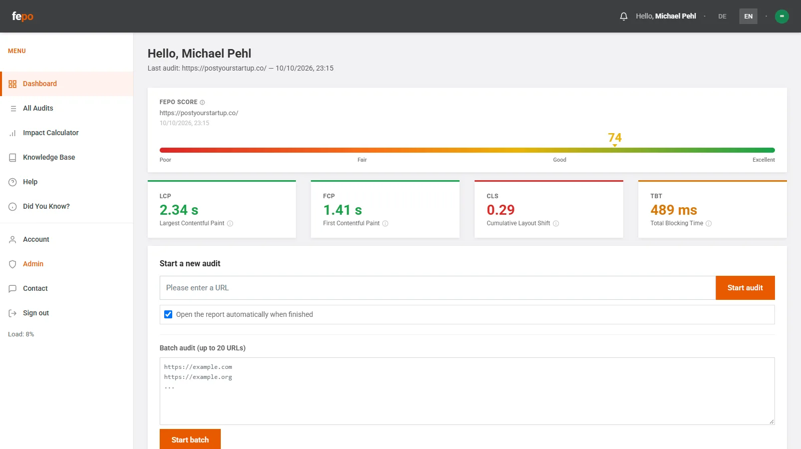fepo screenshot 2: Performance Audit with Optimized Assets - Fonts, CSS, Images