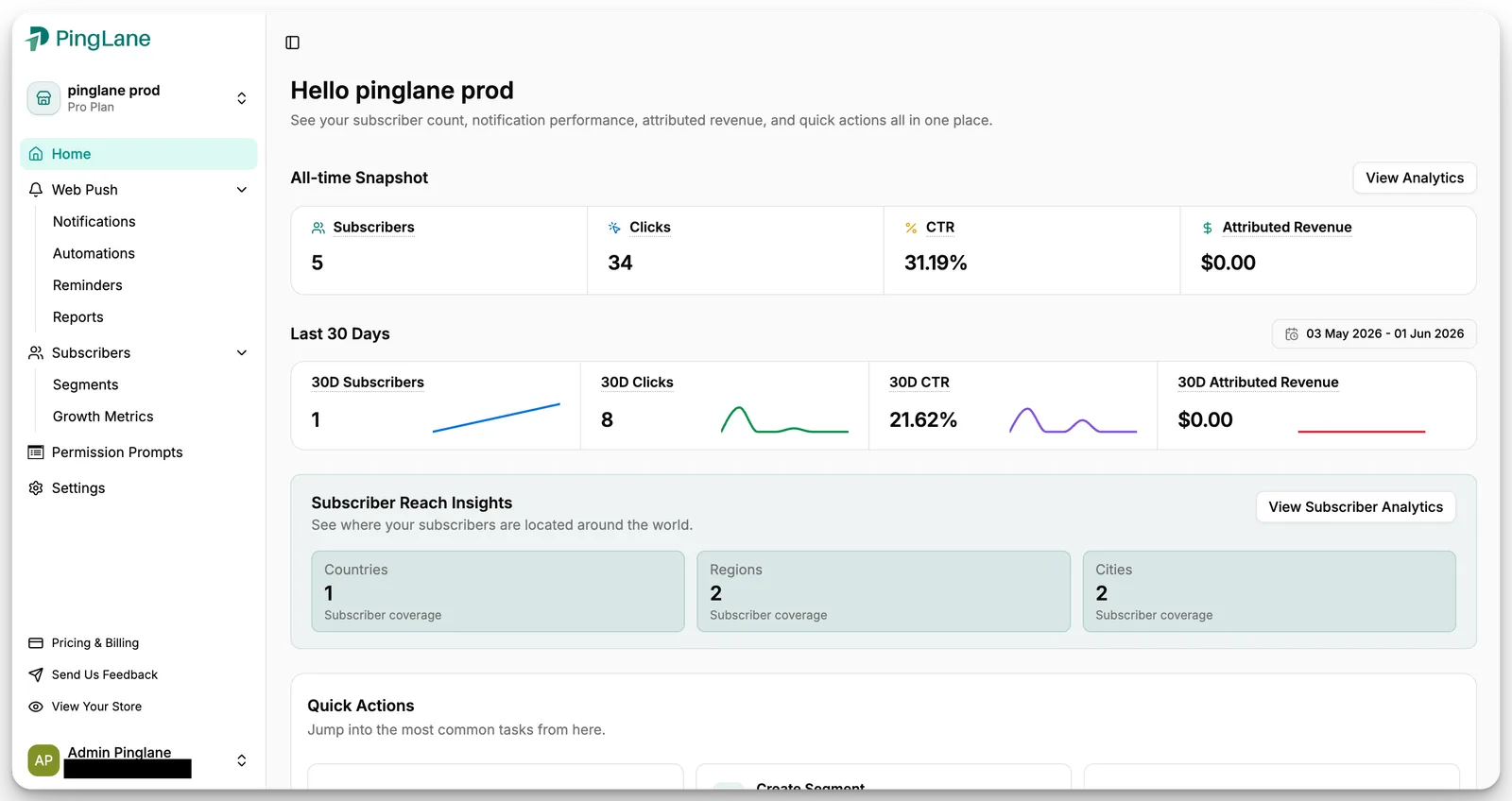 PingLane screenshot 2: Shopify Web Push Notifications App