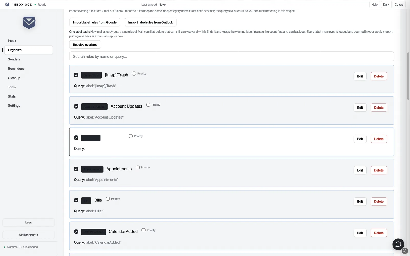 Inbox OCD screenshot 1: Desktop App to Clean and Sort Gmail & Outlook