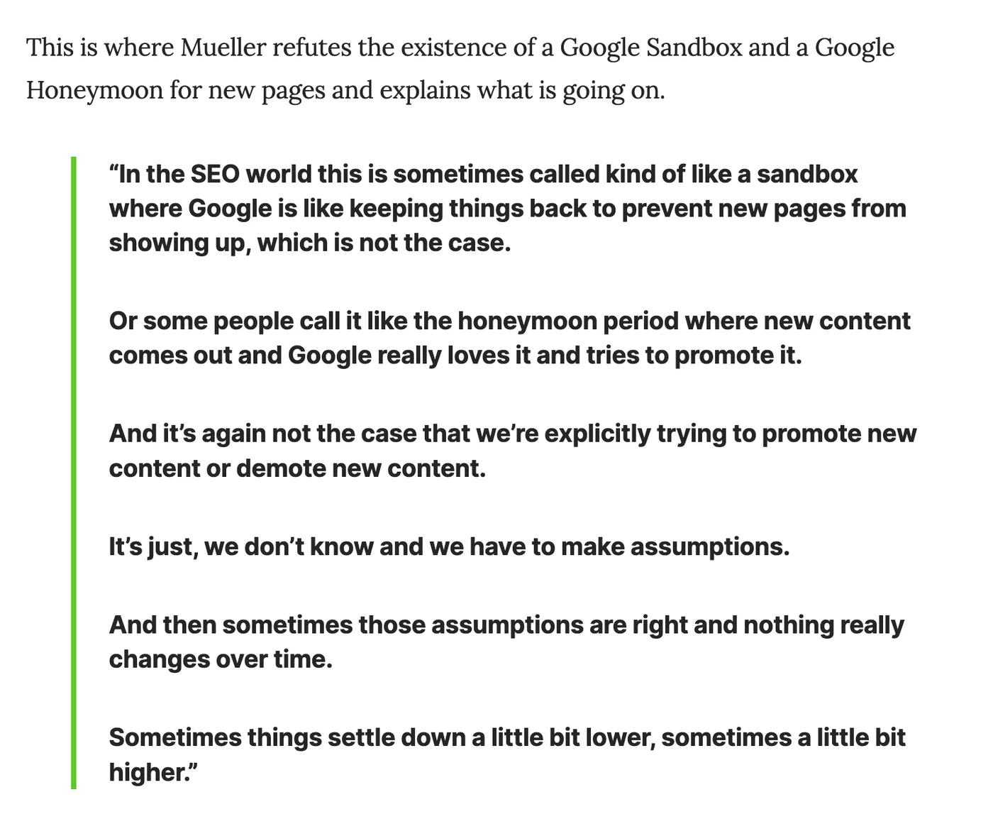 Search Engine Journal quoting John Mueller on the Google sandbox and honeymoon period