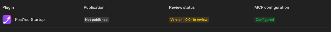 PostYourStartup plugin, version 1.0.0, in review at OpenAI