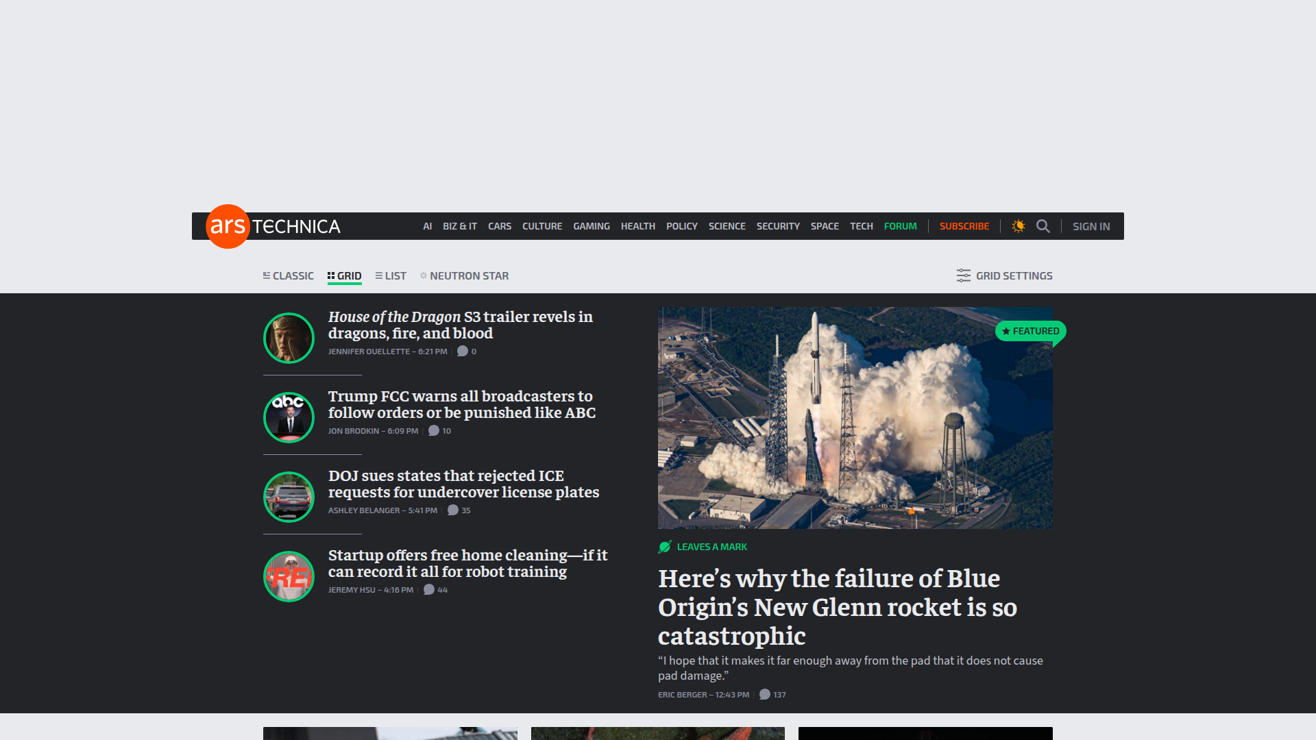 Ars Technica homepage
