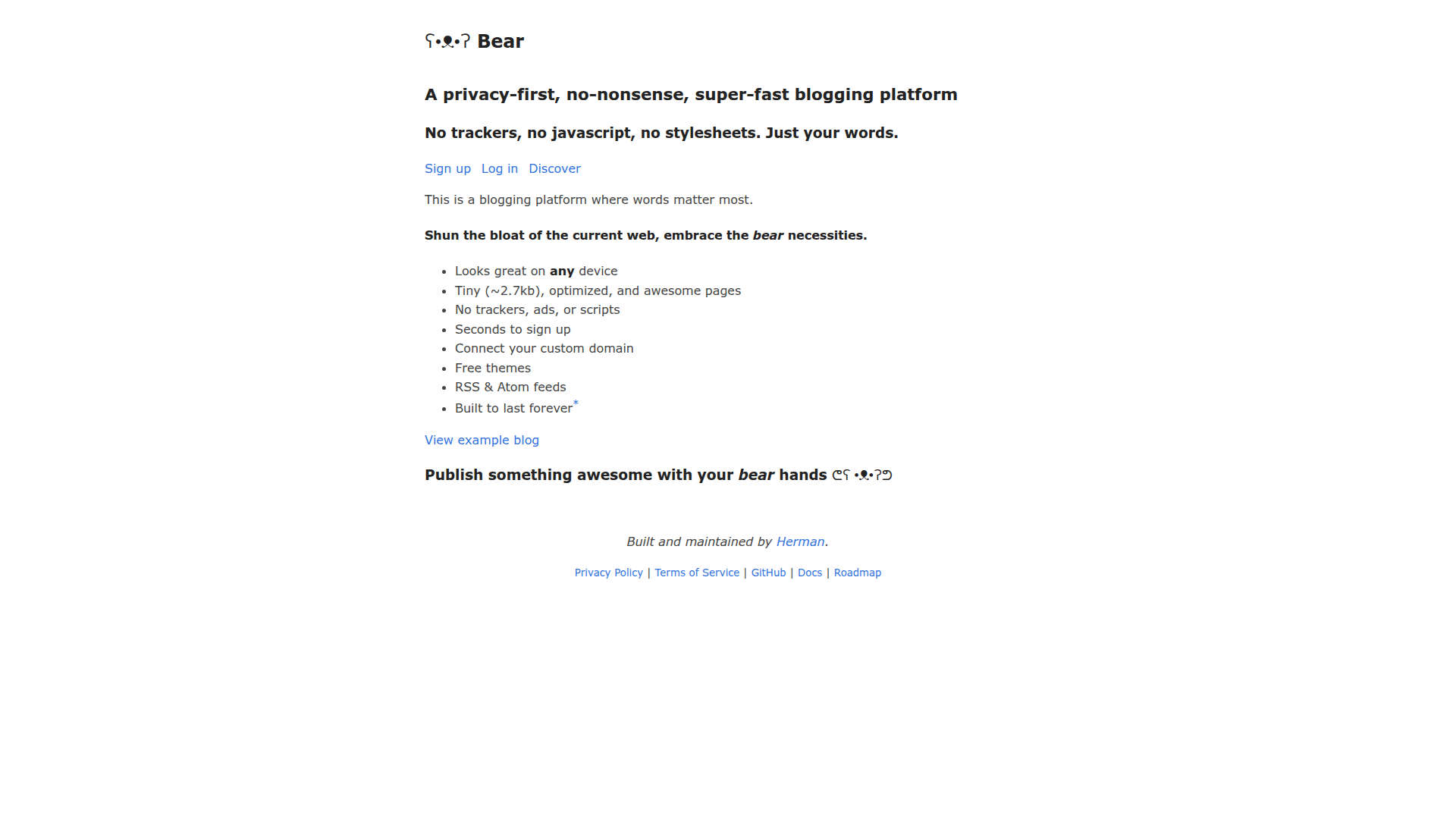 Bear Blog homepage