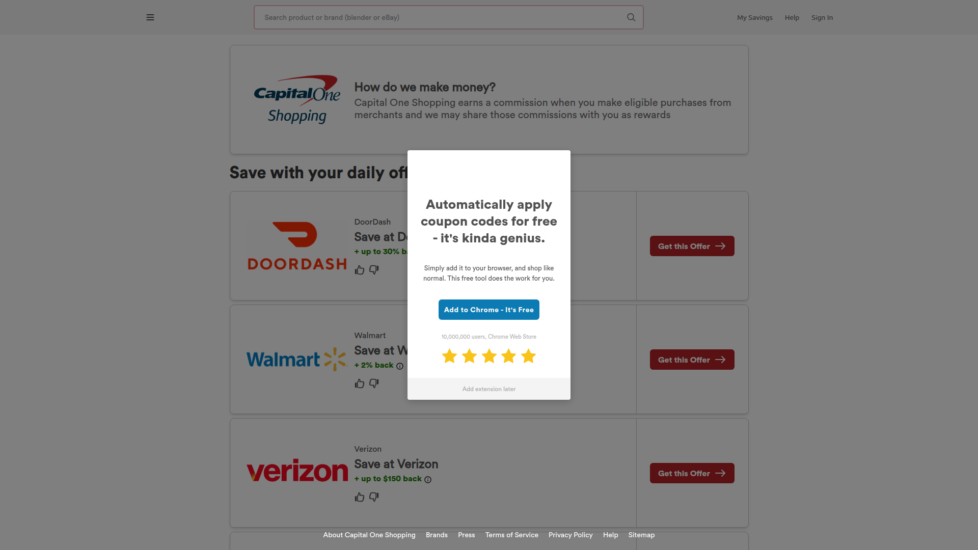 Capital One Shopping homepage