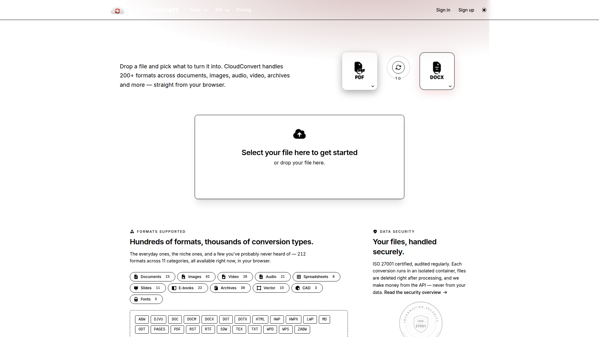 CloudConvert homepage