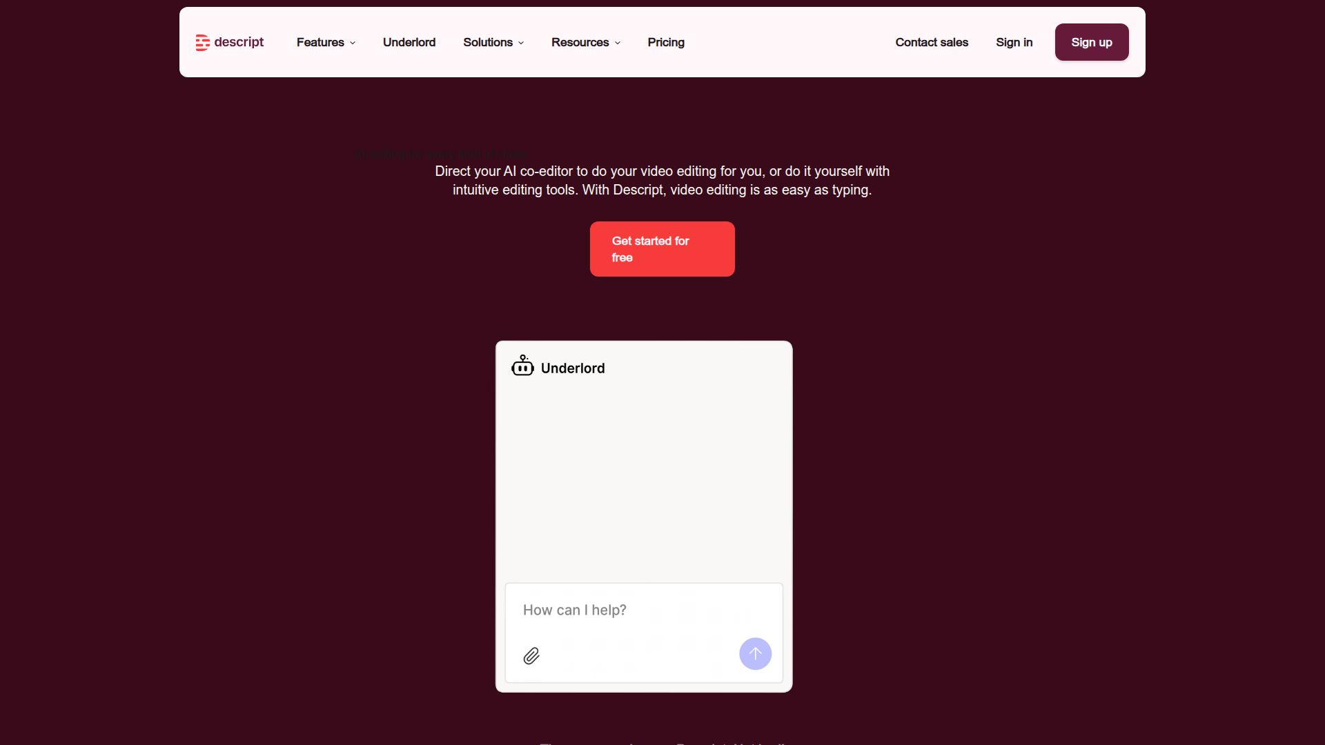 Descript homepage