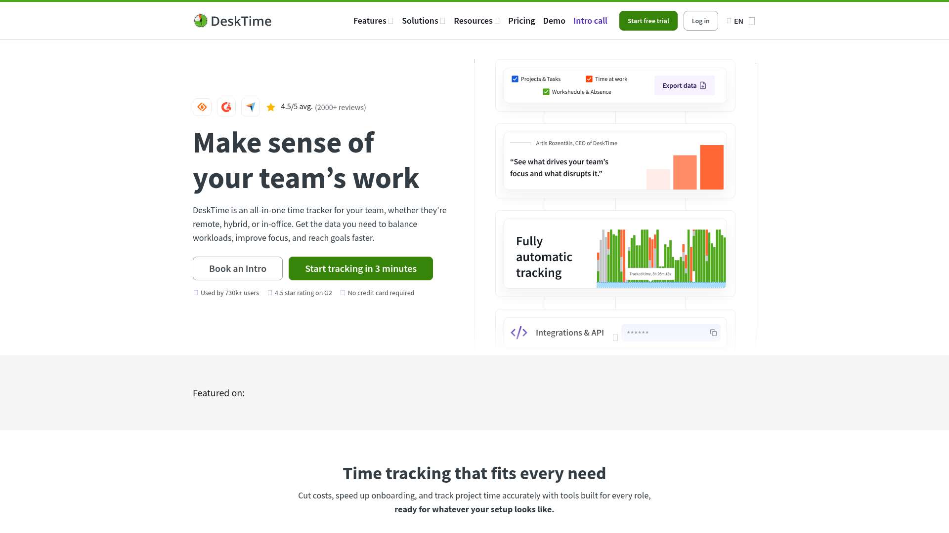 DeskTime homepage