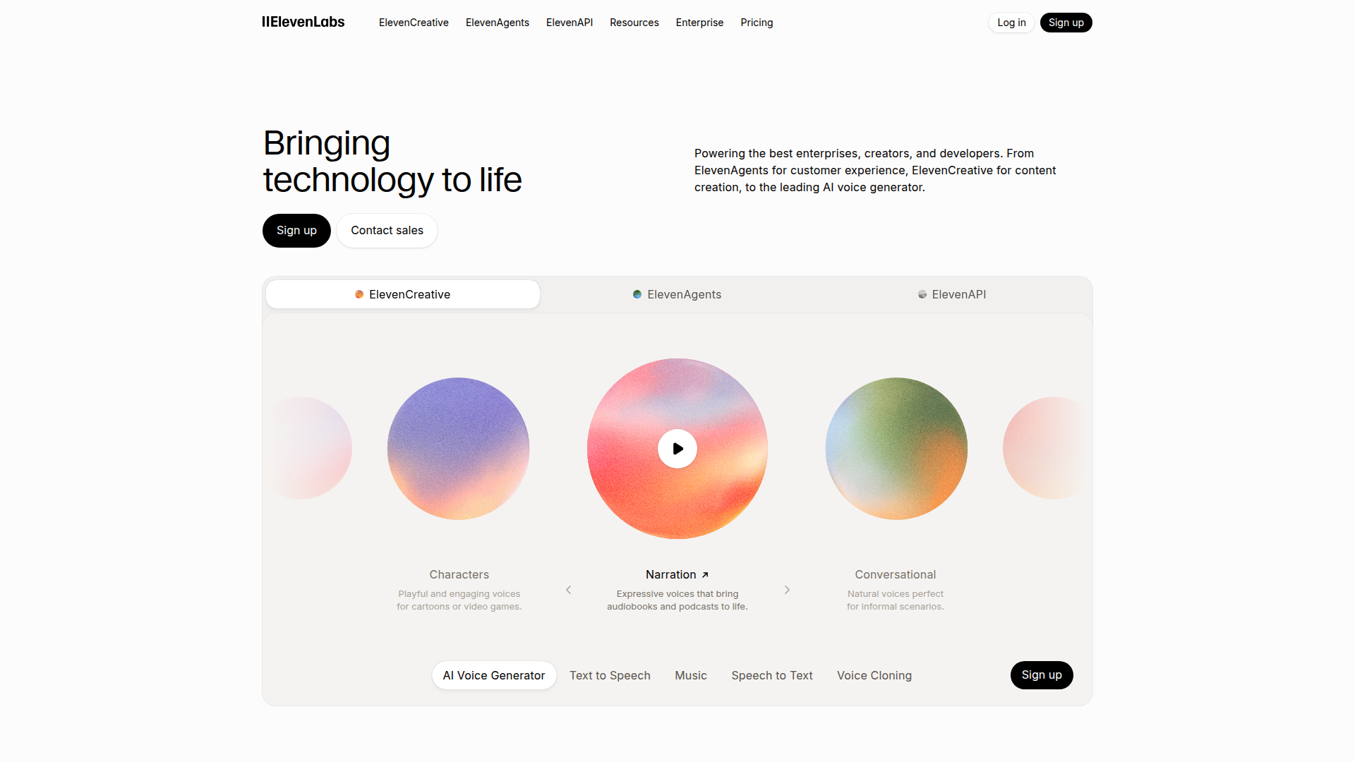 ElevenLabs homepage
