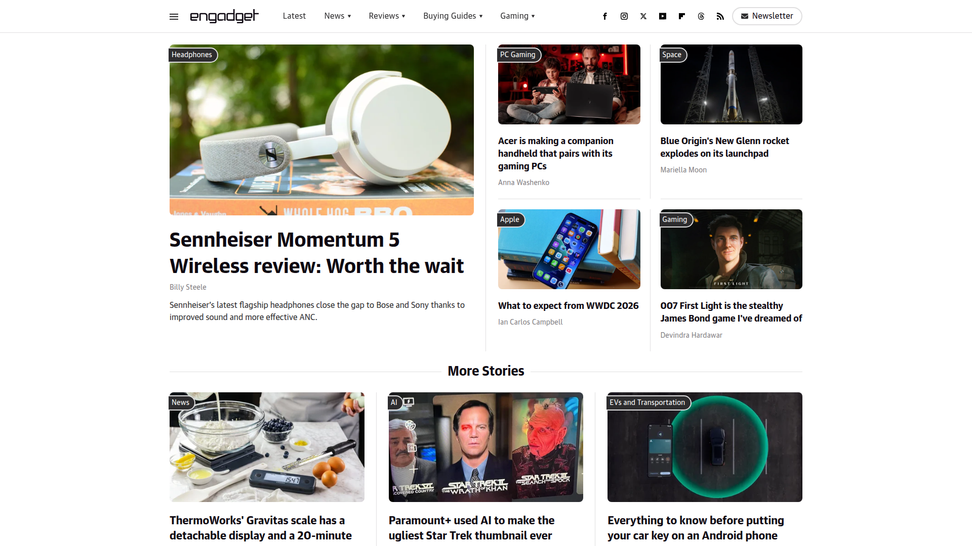 Engadget homepage