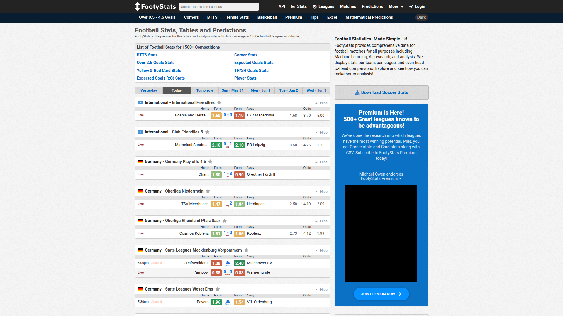 FootyStats homepage