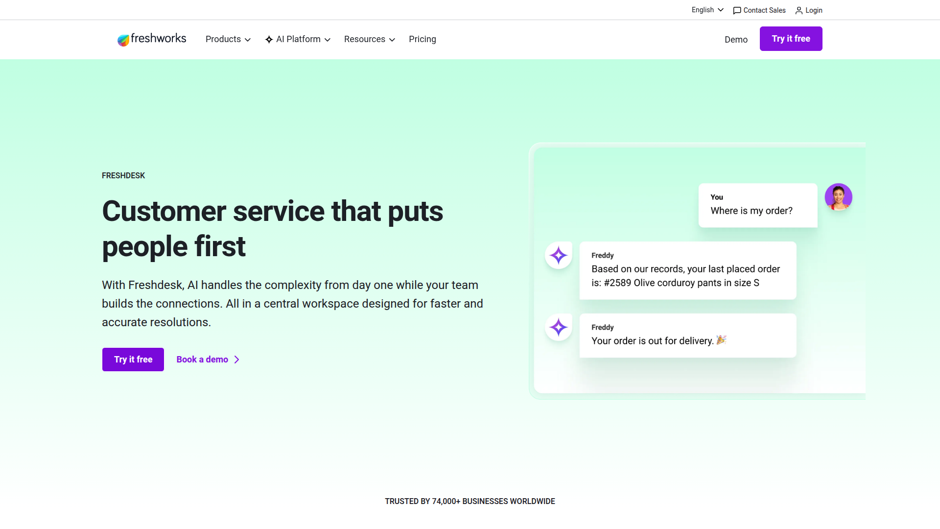 Freshdesk homepage
