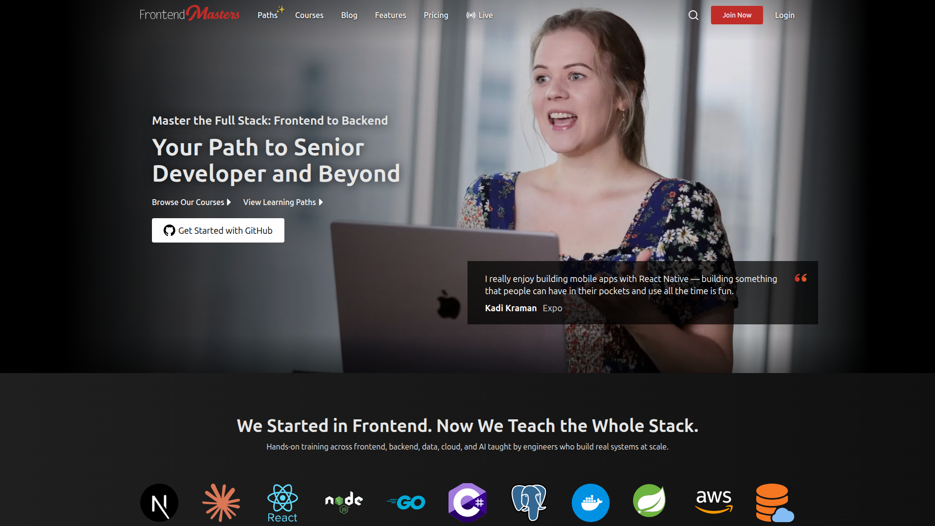 Frontend Masters homepage
