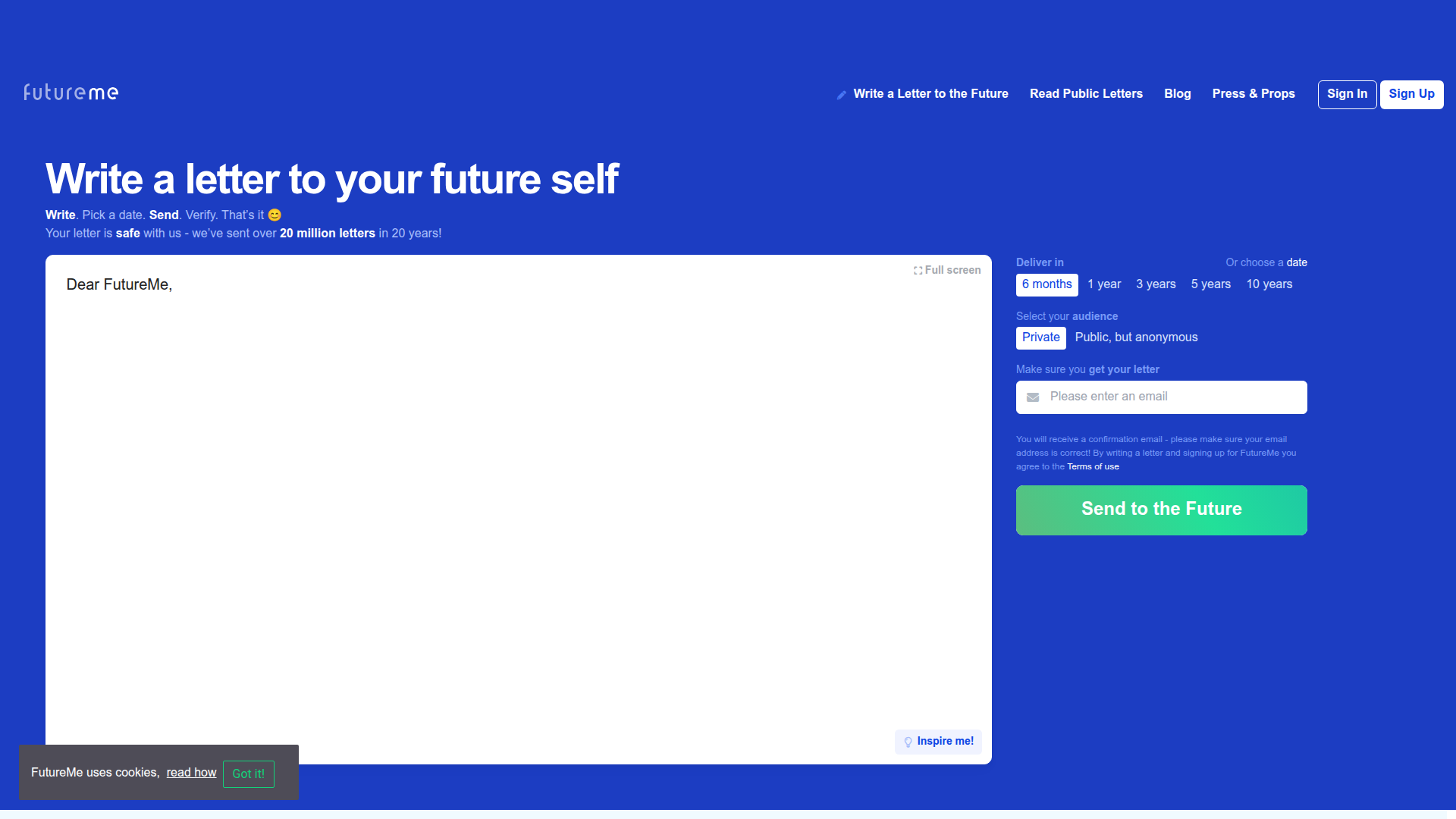 FutureMe homepage