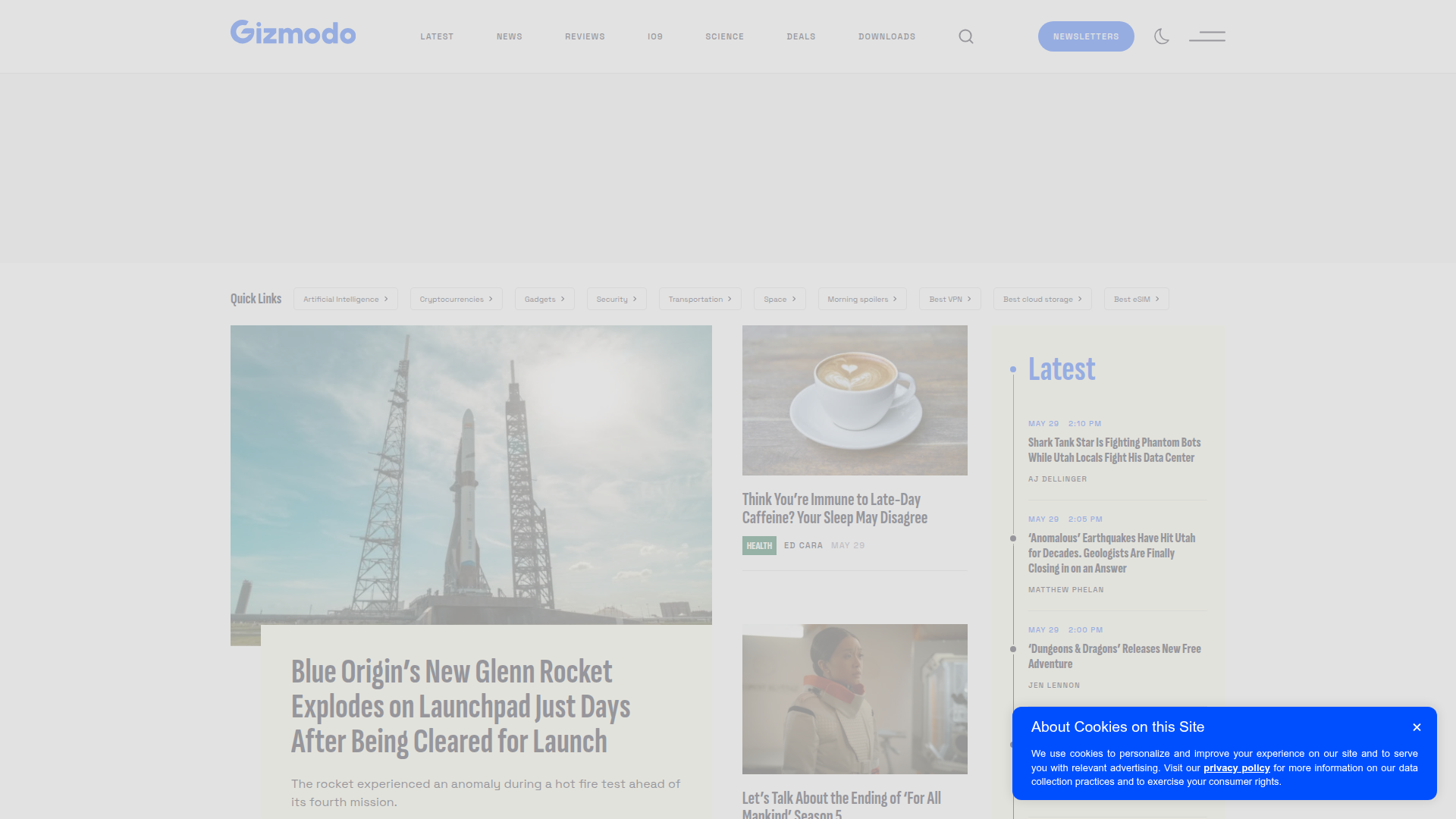 Gizmodo homepage