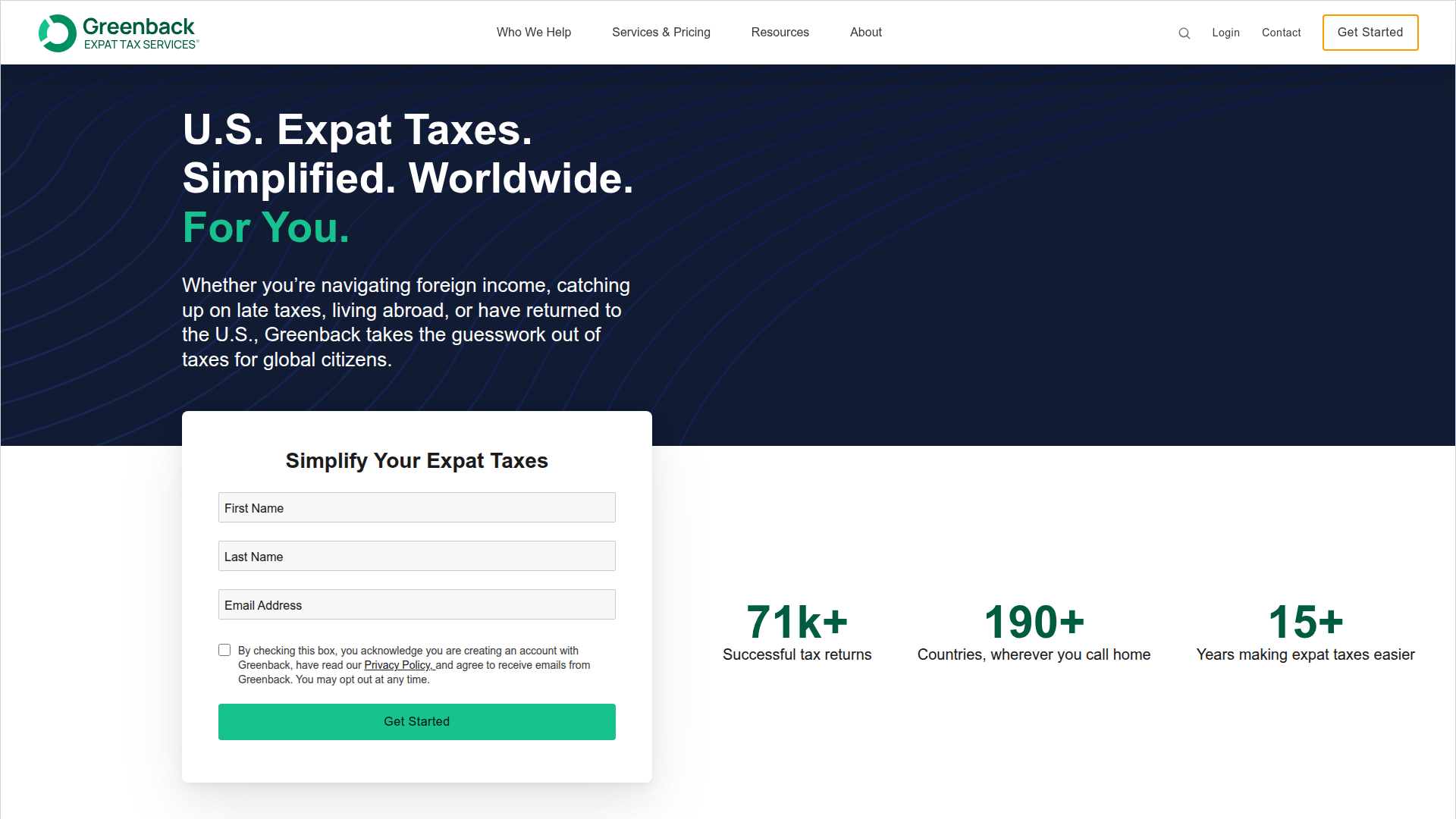 Greenback Expat Tax Services homepage