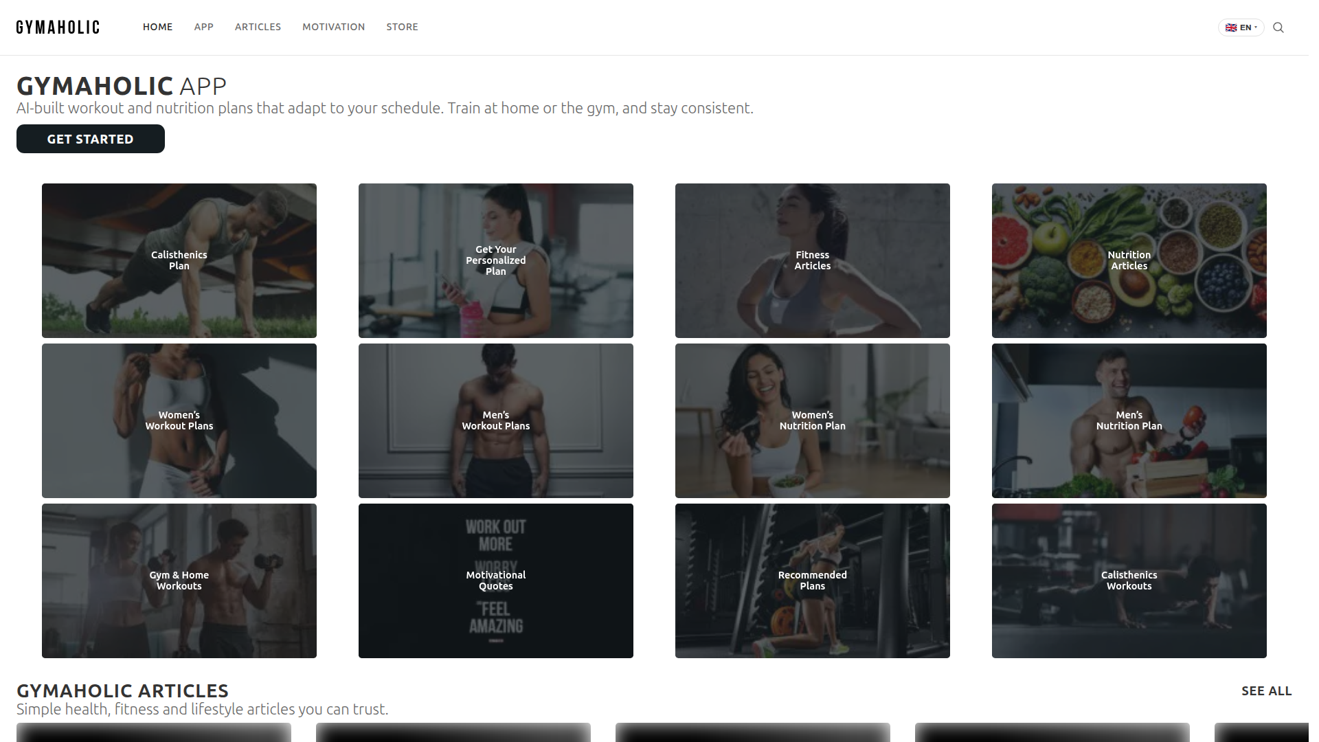 Gymaholic homepage