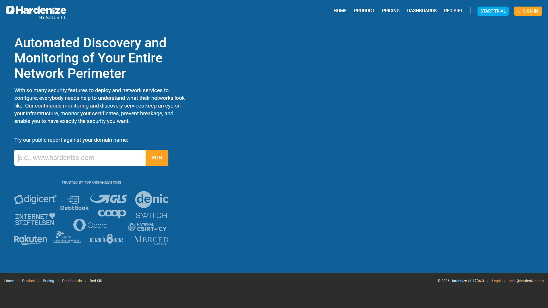 Hardenize homepage