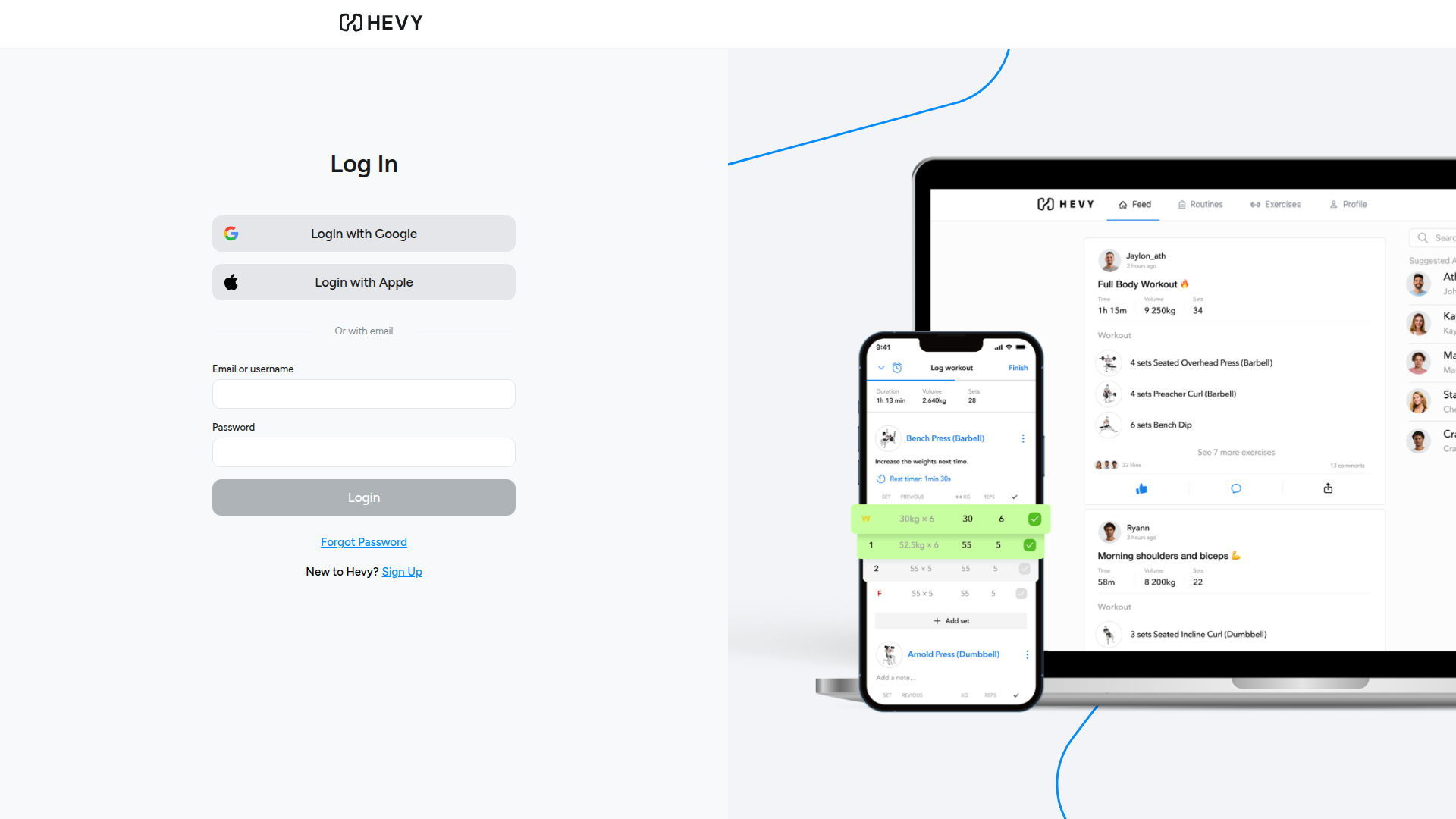 Hevy homepage
