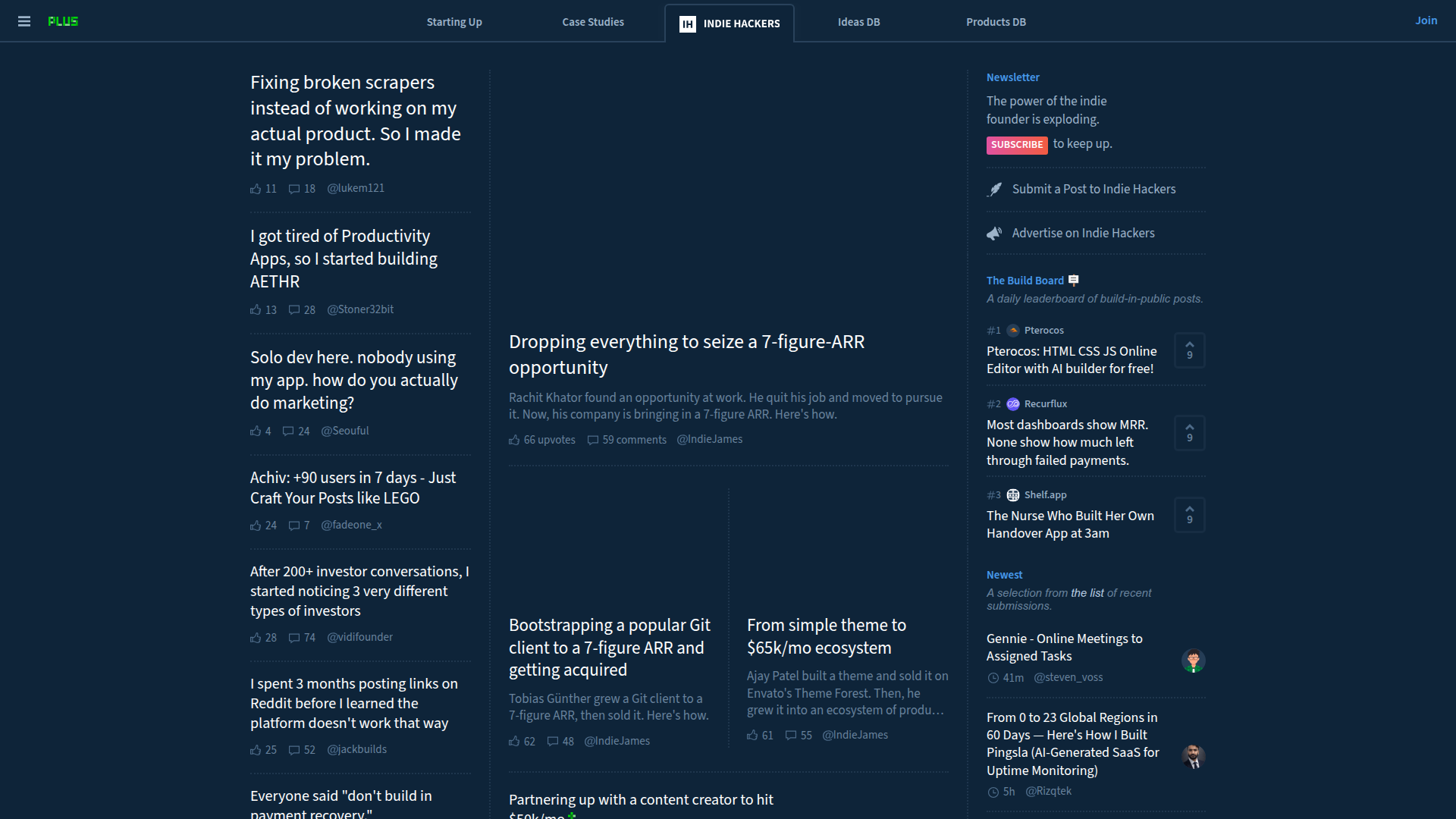 Indie Hackers homepage