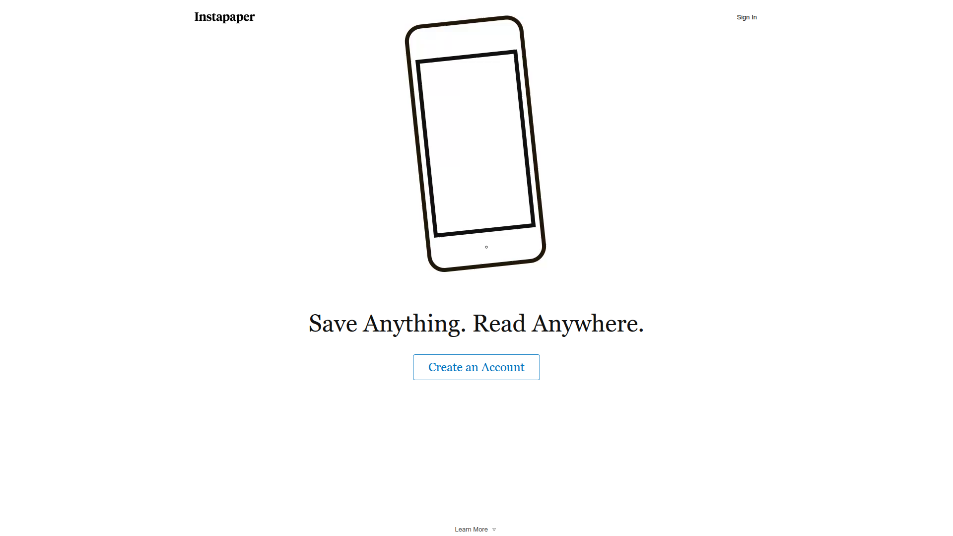Instapaper homepage
