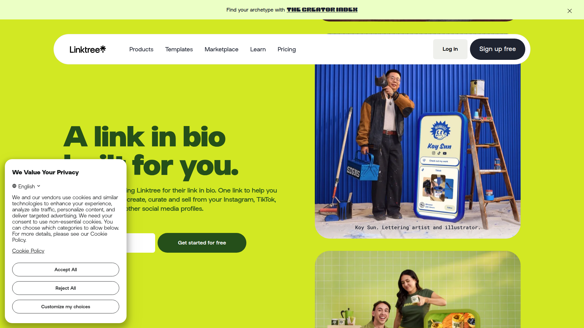 Linktree homepage
