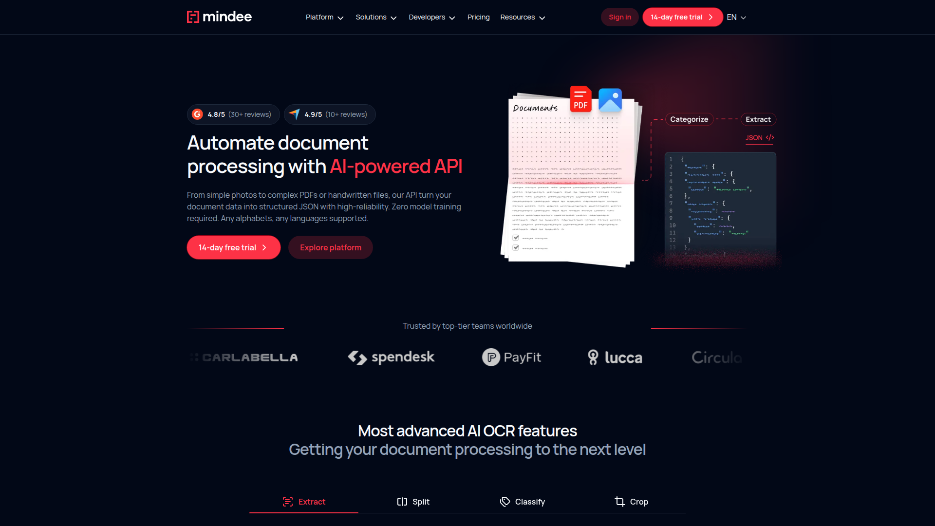 Mindee homepage