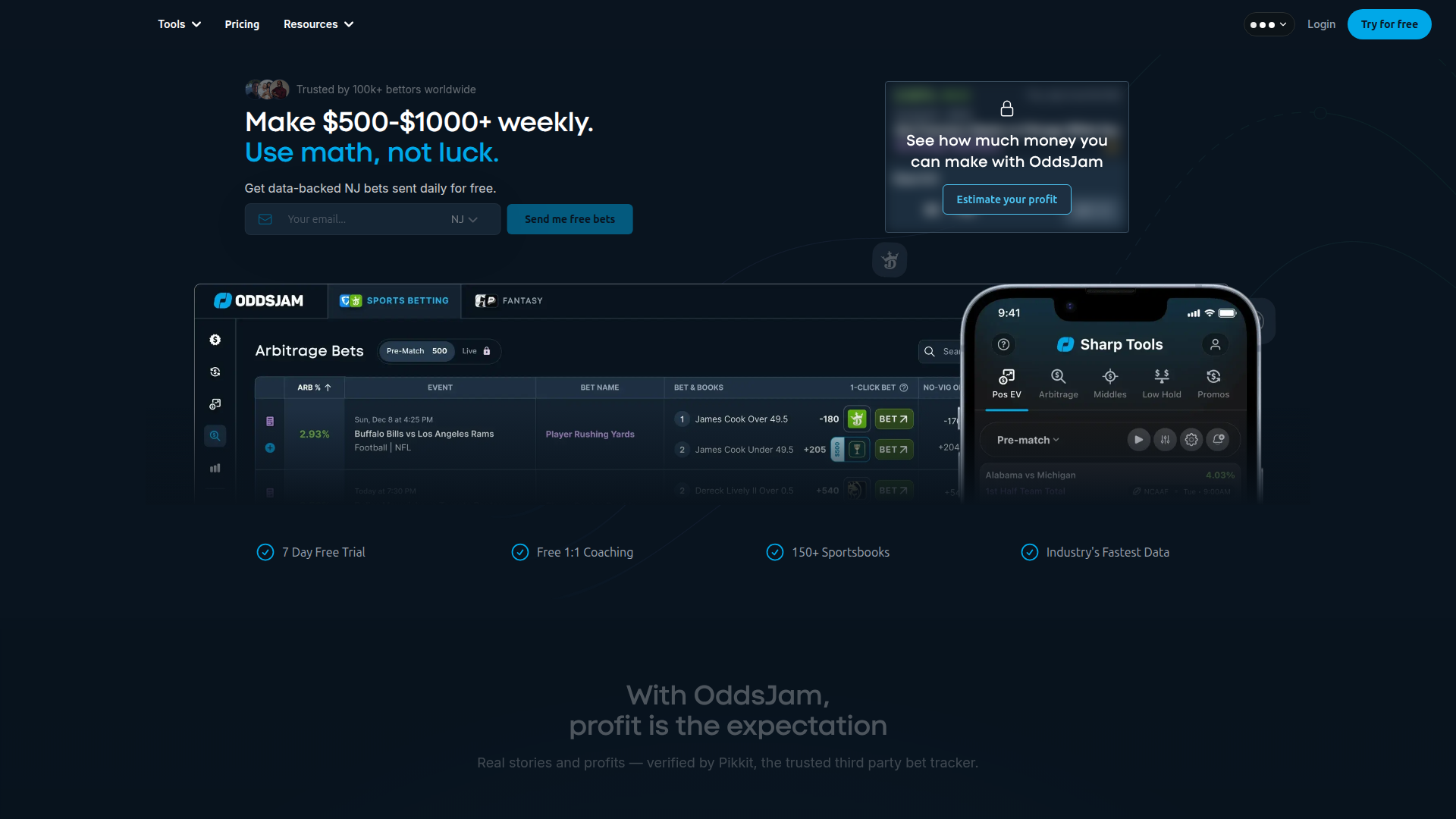 OddsJam homepage