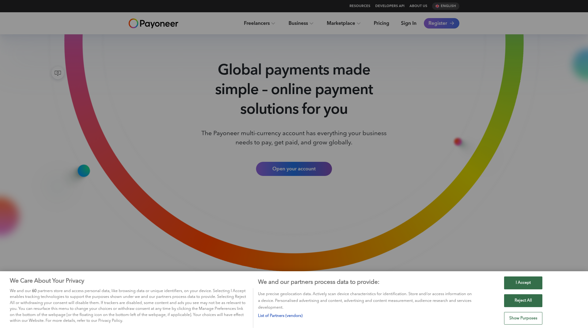 Payoneer homepage