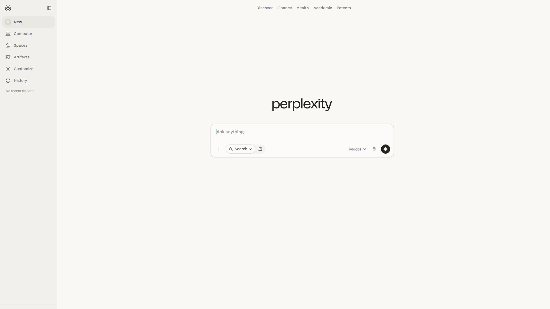 Perplexity homepage