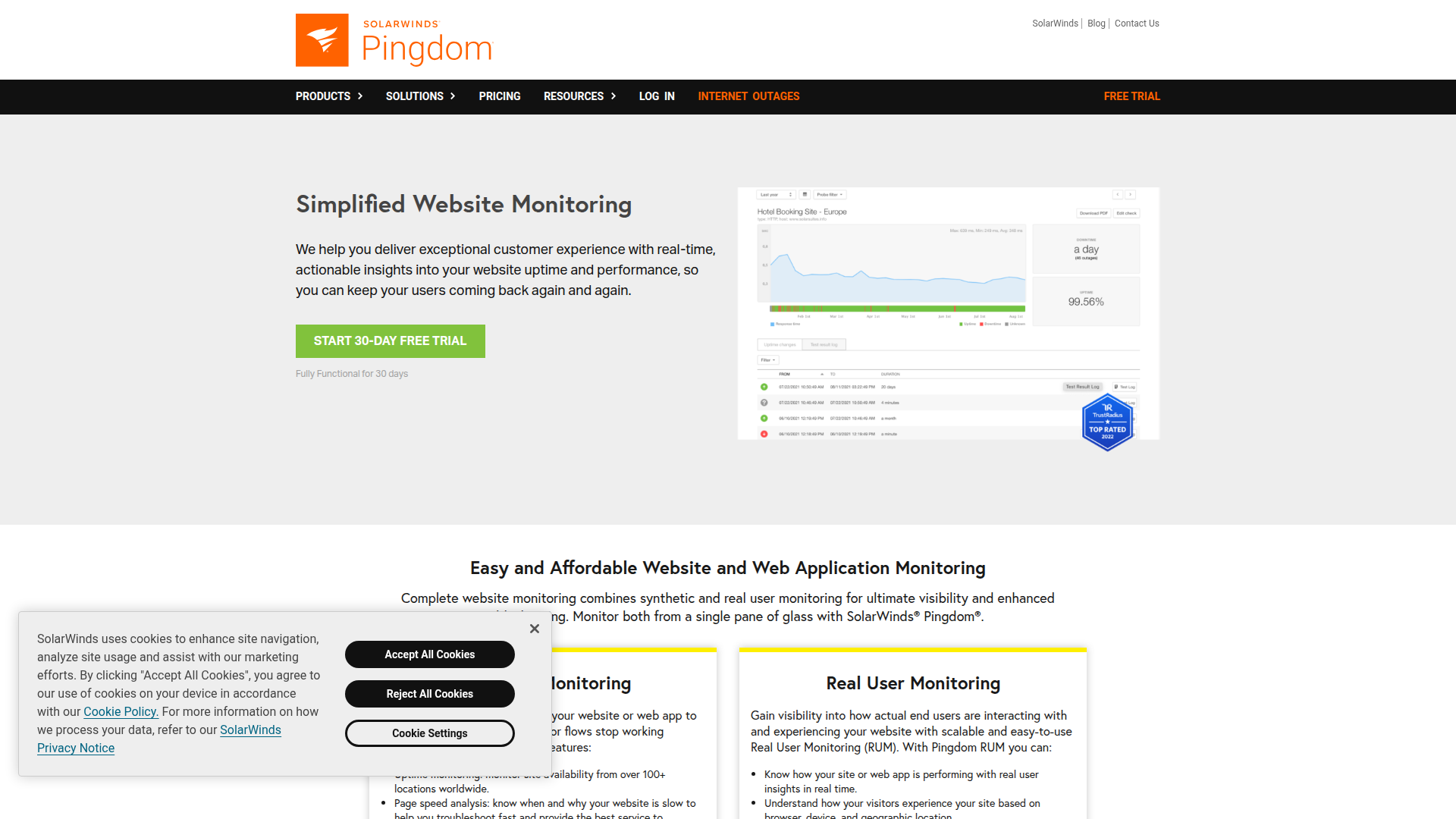 Pingdom homepage